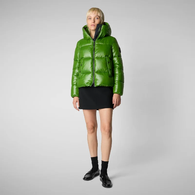 Women's Hooded Animal free Puffer Jacket Biddy in Grass Green Fleece Jacket Down Jacket Parka