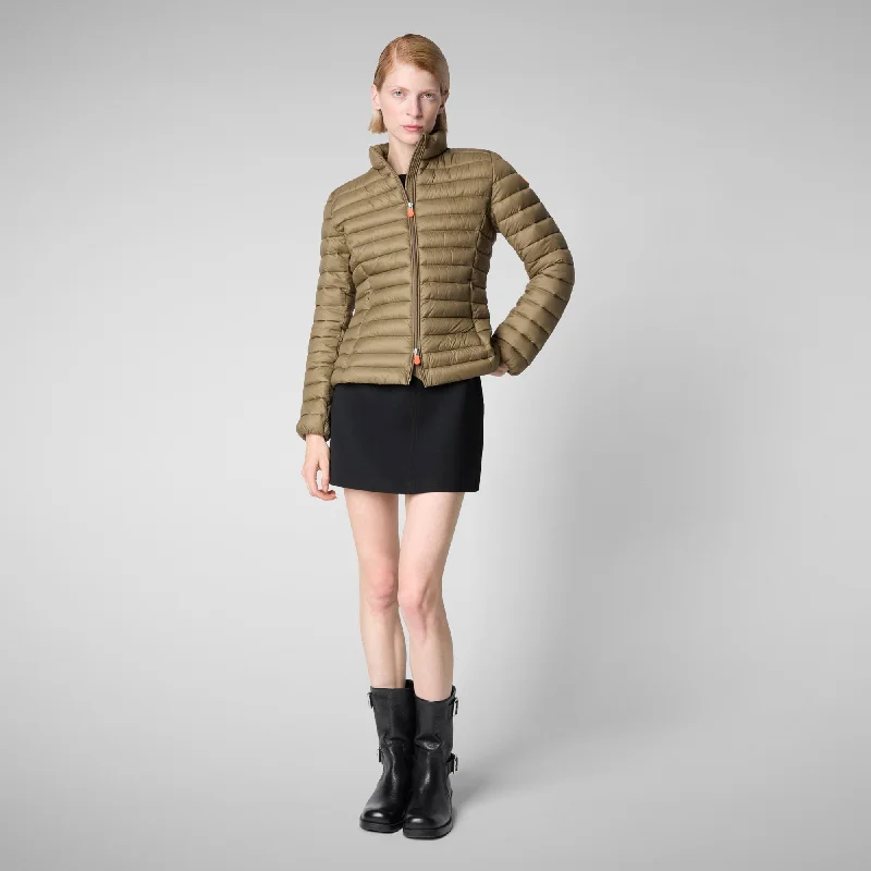 Women's Animal free Puffer Jacket Carly in Husk Green Wool Jacket Cashmere Jacket Tweed Jacket