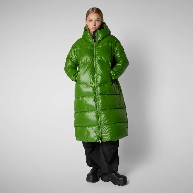 Women's animal free hooded Animal free Puffer jacket Clarice in GRASS GREEN V-Neck Jacket Boat Neck Jacket Square Neck Jacket