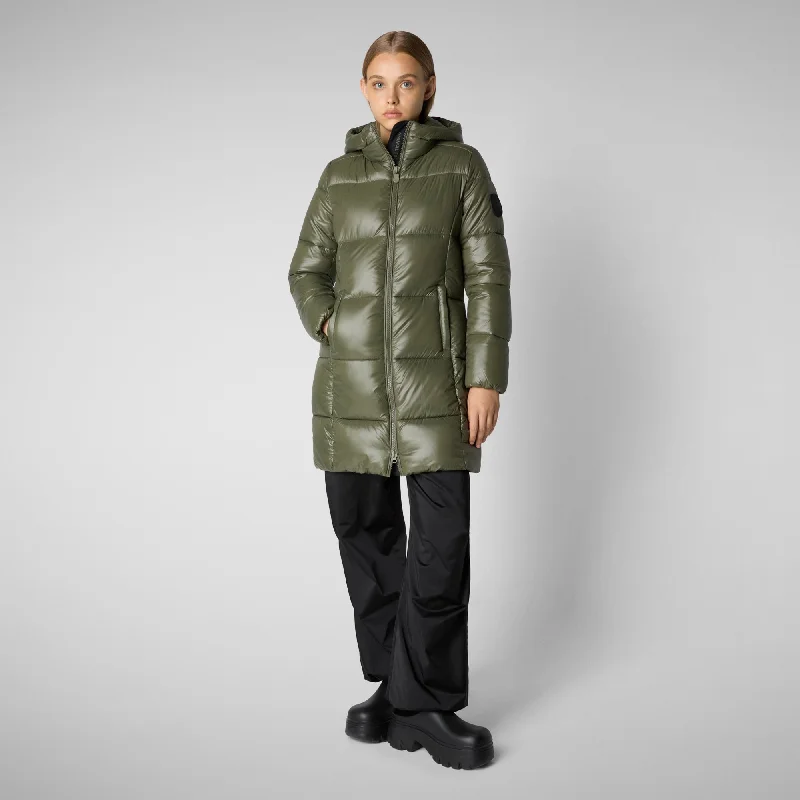 Women's Hooded Animal free Puffer Jacket Ines in Laurel Green Jacket Blazer Coat