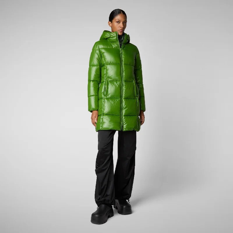 Women's Hooded Animal free Puffer Jacket Ines in Grass Green Anorak Shell Jacket Lightweight Jacket