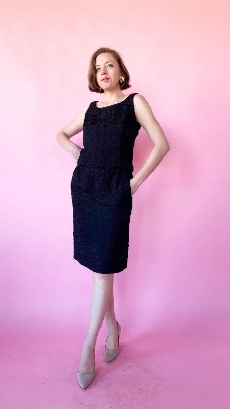 1960s Quilted Black Top and Skirt Set, sz. S cashmere skirt plush