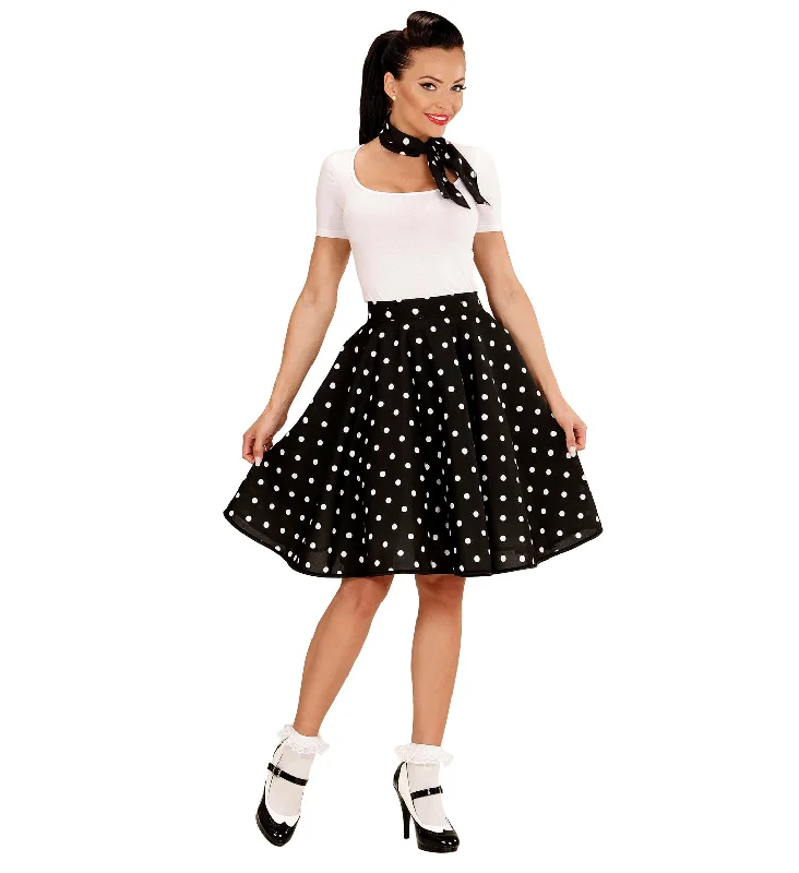 50's Rockabilly Black Polka Dot Skirt and Neckscarf linen skirt breathable