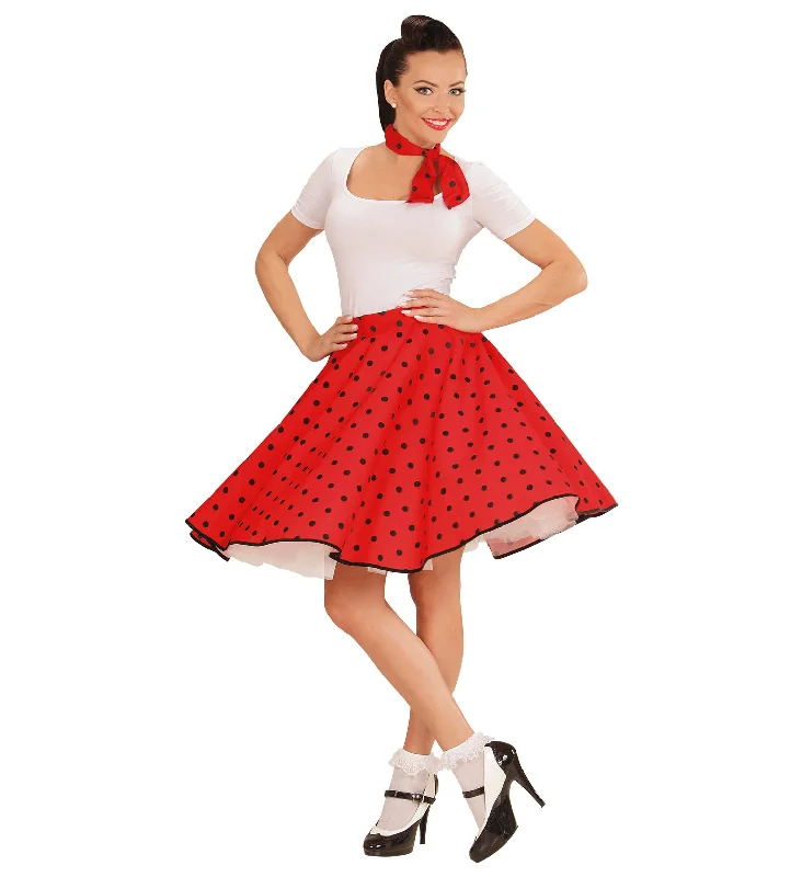 50's Rockabilly Red Polka Dot Skirt and Neckscarf high slit skirt