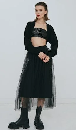 Autumn Cashmere Gathered Tuile Skirt - Black silk skirt smooth