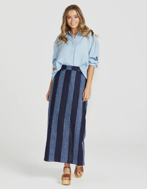 Cailee Maxi Skirt - Navy Stripe mini skirt trendy