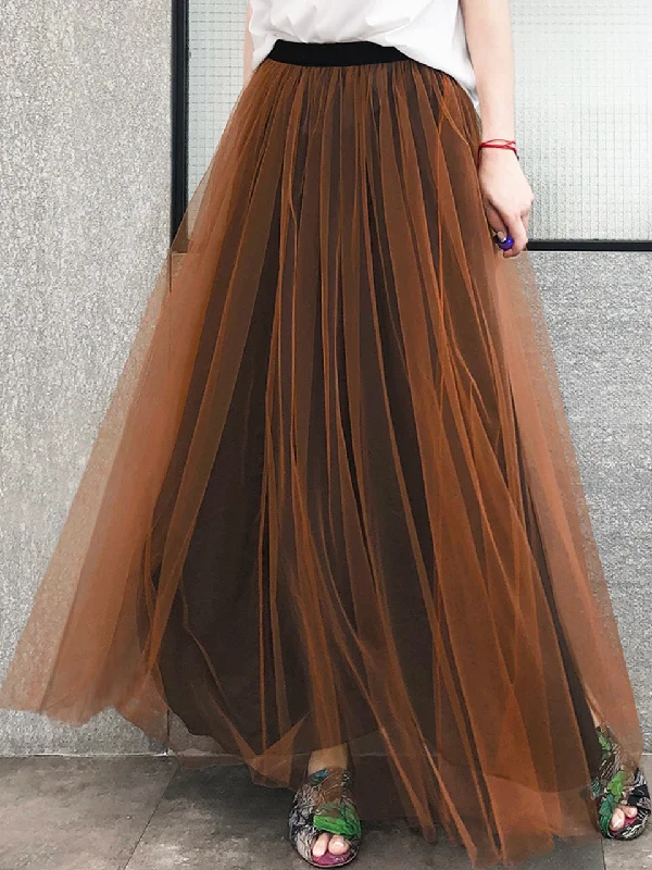 Surprise Sale! Caramel Brownish Shades Tonal Layer Tulle Chiffon Maxi Skirt leather skirt modern