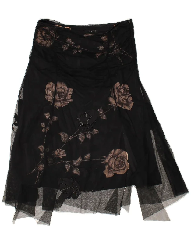 COAST Womens Asymmetrical Skirt UK 12 Medium W32 Black Floral Polyamide cashmere skirt fine