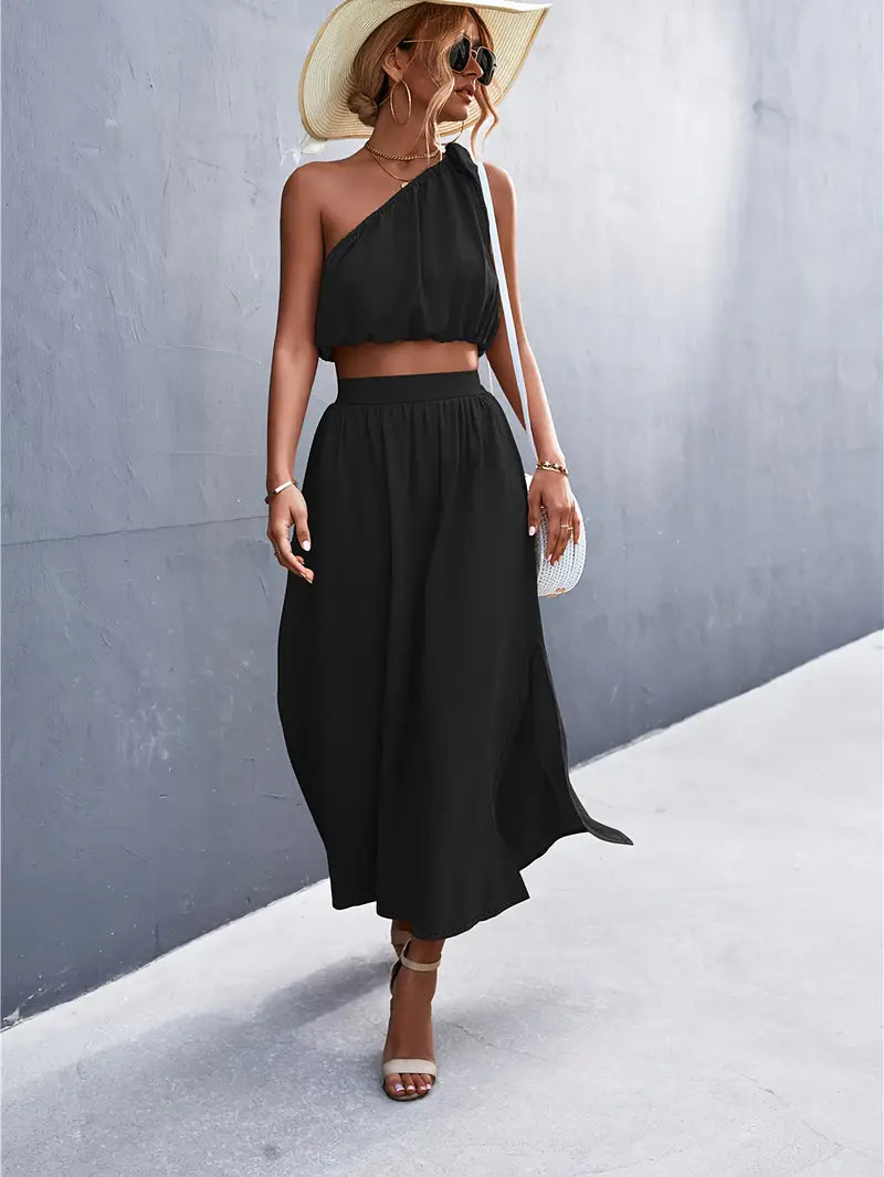 Elegant Split Maxi Skirts Outfits Two-piece Set corduroy skirt cozy