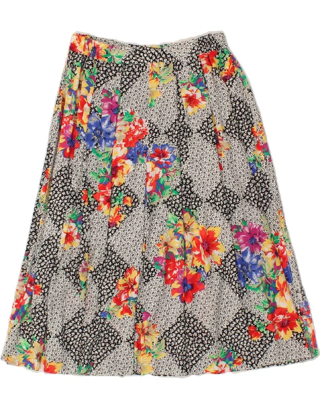 FAIR LADY Womens A-Line Skirt W29 Medium  Grey Floral Viscose zip skirt side