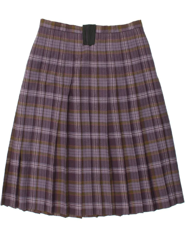 HAUSCO Womens Knife Pleated Skirt IT 48 XL W36  Purple Check Wool corduroy skirt cozy