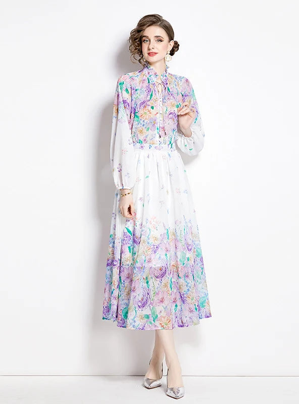 LANTERN SLEEVE CHIFFON HIGH WAIST SKIRT TWO-PIECE SUIT chiffon skirt flowing