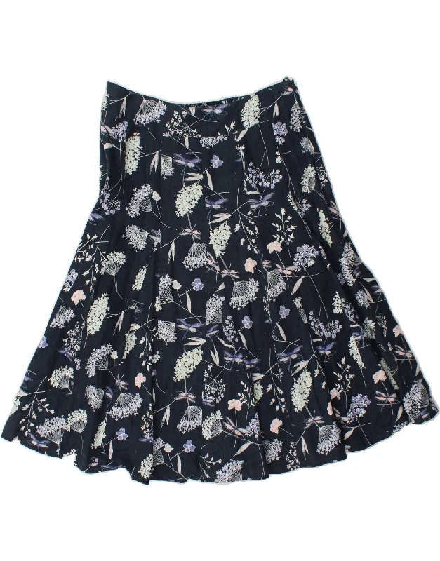 LAURA ASHLEY Womens Knife Pleated Skirt UK 12 Medium W32 Navy Blue Floral velvet skirt luxurious