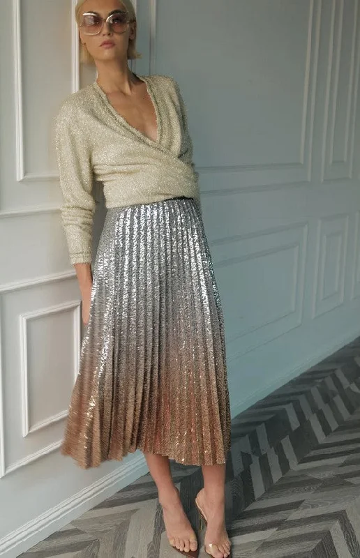 Le Superbe Belinda Ombre Pleat Skirt - Metals leather skirt sleek