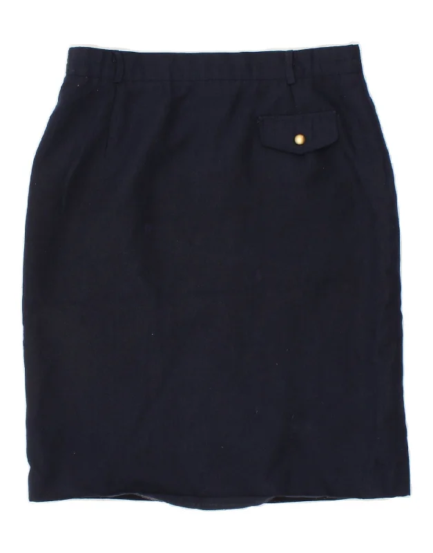 LIBRA Womens Straight Skirt UK 14 Large W32 Navy Blue Polyester denim skirt fashionable