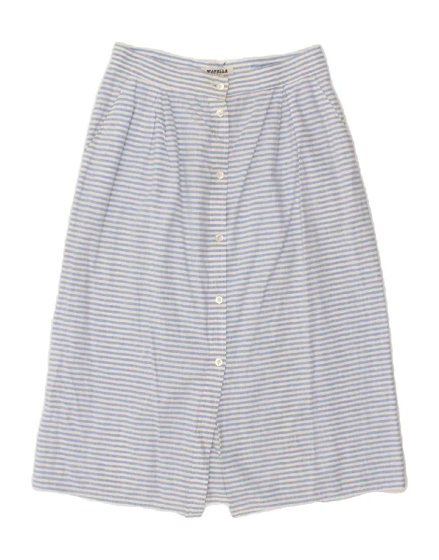 MARELLA Womens A-Line Skirt UK 14 Medium W28  Blue Striped leather skirt bold