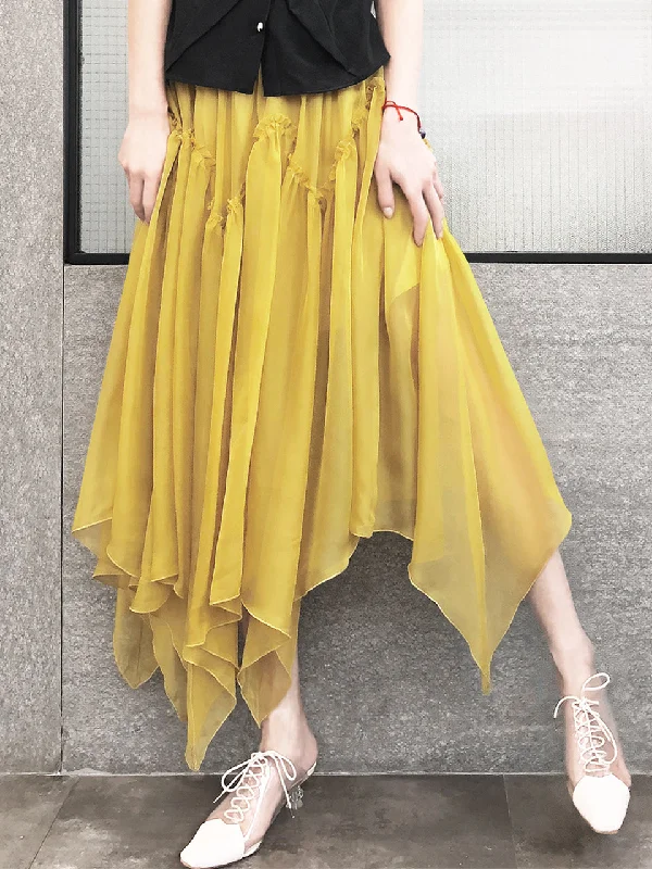 Surprise Sale! Muddy Yellow Handkerchief Hem Chiffon Lightweight Skirt lace skirt intricate