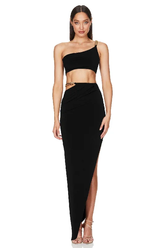 Nookie Alyssa Chain Skirt - Black asymmetrical skirt cut