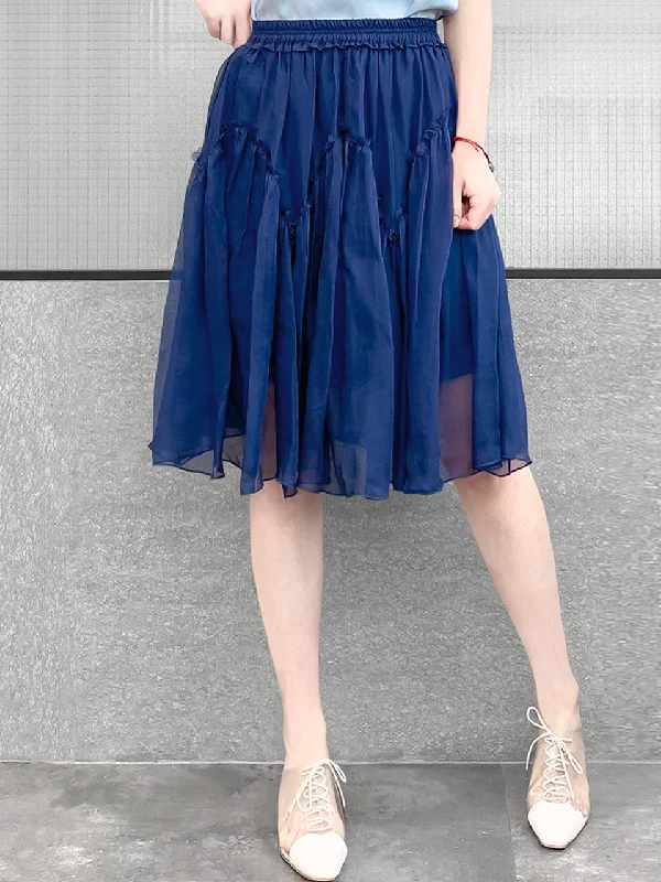 Surprise Sale! Royal Blue Knee Length A-Line Silky Ruffle Skirt lace skirt intricate