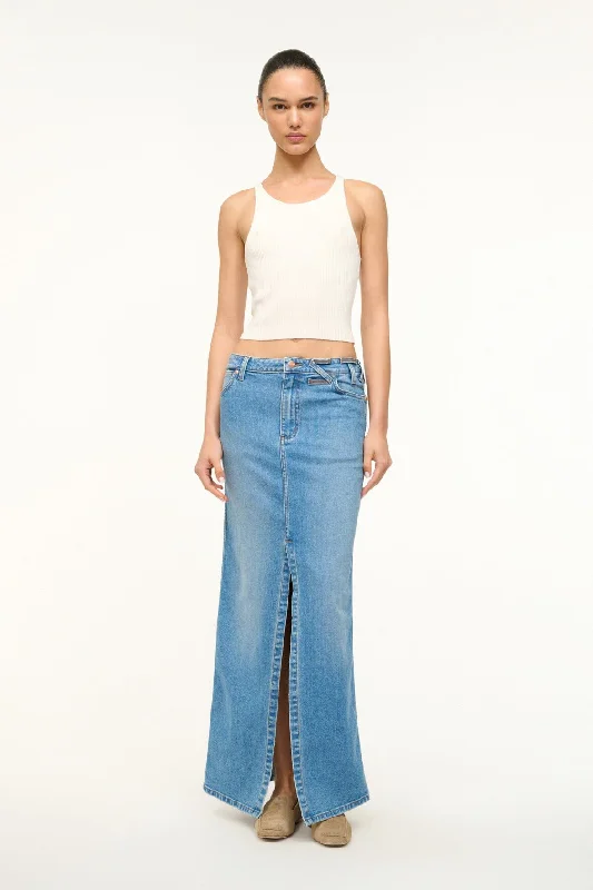 STAUD + WRANGLER THE MAXI SKIRT | MID BLUE wool skirt breathable