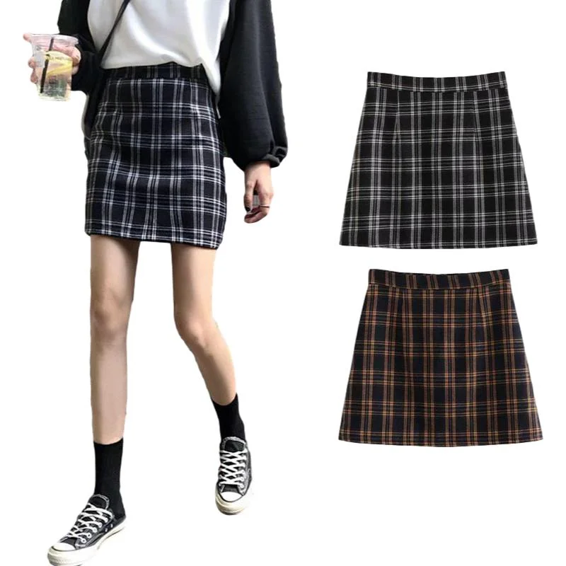 Sweet Girls  Pleated Skirt  High Waist Plaid A-Line Flare Skater Short Skirt Uniforms Cosplay School leather skirt sleek