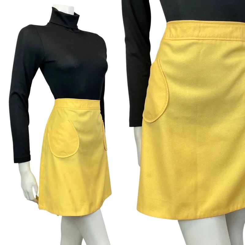 VINTAGE 60s 70s PALE YELLOW MOD A-LINE MINI SKIRT 8 lace skirt romantic