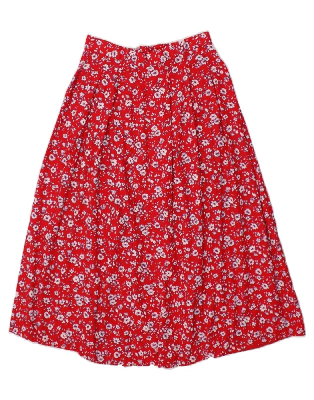 VINTAGE Womens A-Line Skirt W26 Small Red Floral maxi skirt elegant