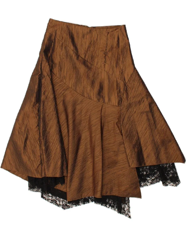 VINTAGE Womens Asymmetrical Skirt EU 38 Medium W30  Brown Acetate vintage skirt charm