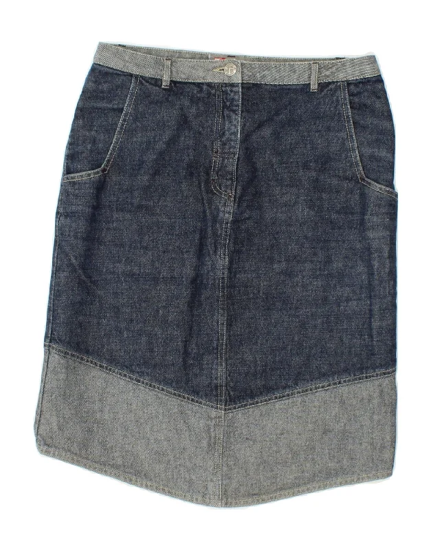 VINTAGE Womens Denim Skirt Medium W30 Navy Blue Colourblock Cotton corduroy skirt durable