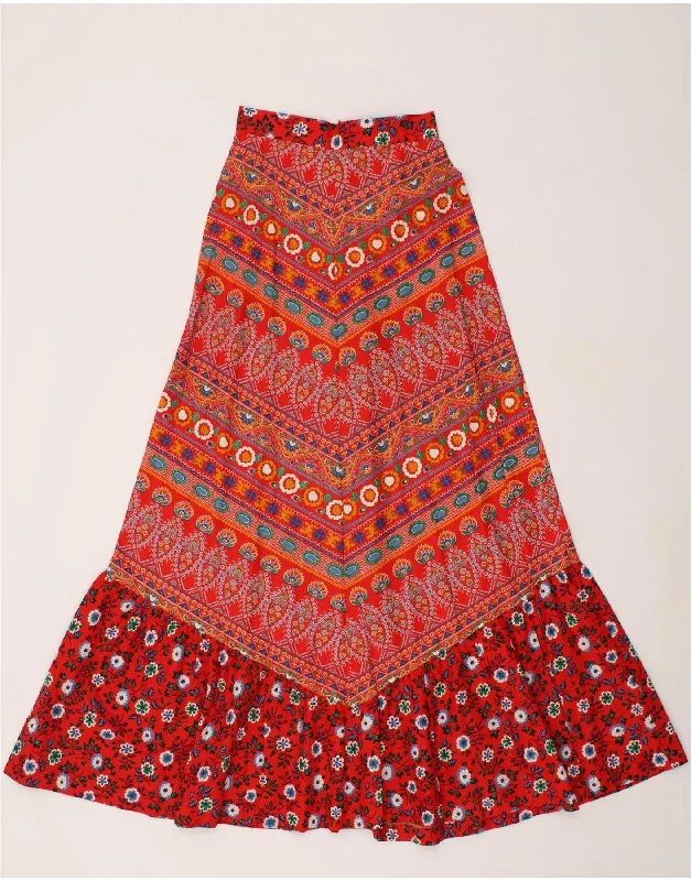 VINTAGE Womens Maxi Gypsy Skirt IT 36 XS W24  Red Floral Cotton linen skirt natural