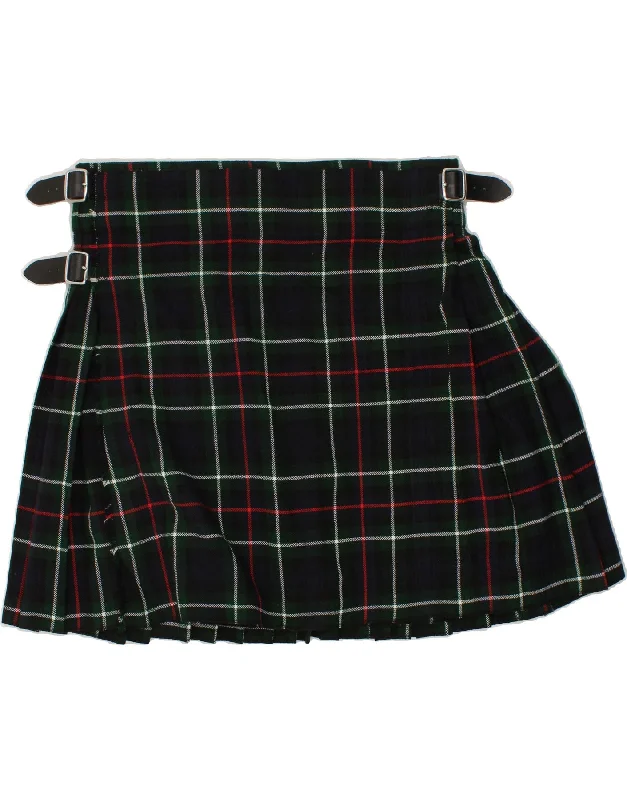 VINTAGE Womens Pleated Wrap Skirt W42 3XL Green Check Acrylic a-line skirt cut