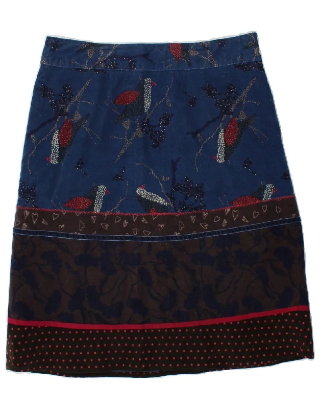 WHITE STUFF Womens Abstract Pattern Midi Skirt UK 10 Small W32  Navy Blue corduroy skirt durable