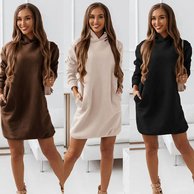 Women's Hooded Hipster Long-sleeved Solid Color Skirt cashmere skirt rich